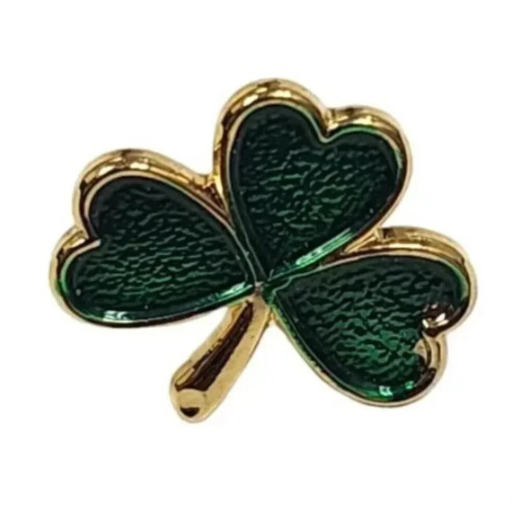 Vintage HMK Marked Hallmark Shamrock Clover Lapel Pin Black Gold Tone - Picture 1 of 3